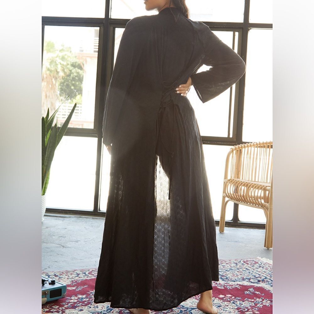Savage X Fenty Woven Voile Sleep Long Robe Black Monogram Jacquard XS/S